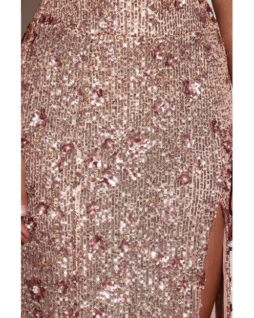 Oh Polly Natural Embellished Bandeau-Neck Strapless Gown
