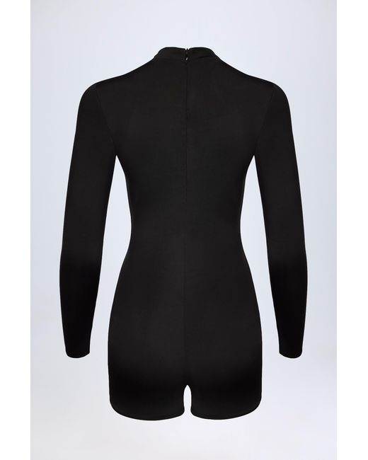 Oh Polly Black Slinky Jersey Long-Sleeve Playsuit