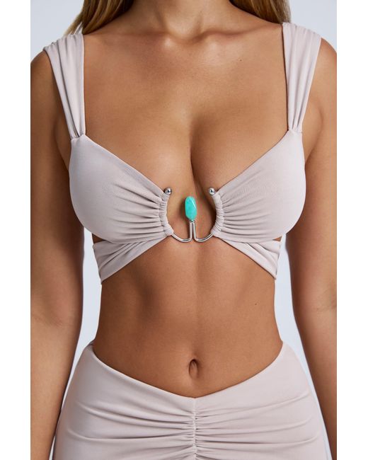 Oh Polly Gray Hardware Detail Cut-Out Crop Top