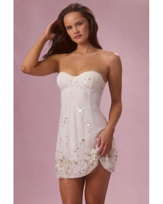 Oh Polly White Embellished Bandeau Mini Dress