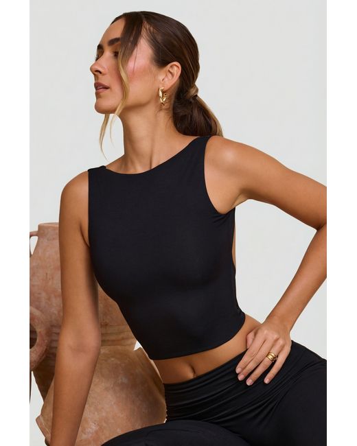 Oh Polly Black High Neck Open Back Crop Top