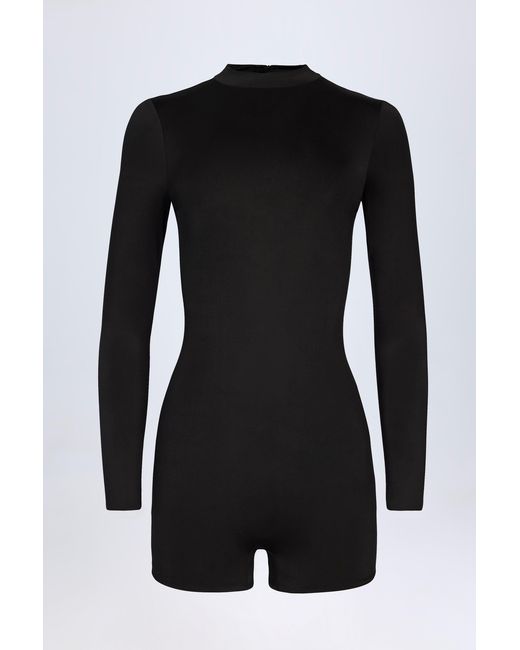 Oh Polly Black Slinky Jersey Long-Sleeve Playsuit