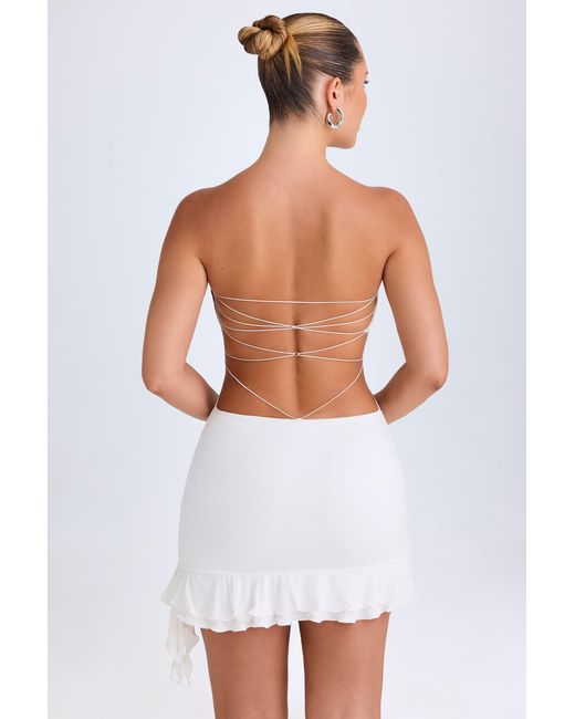 Oh Polly White Ruffle-Trim Cut-Out Bandeau Mini Dress