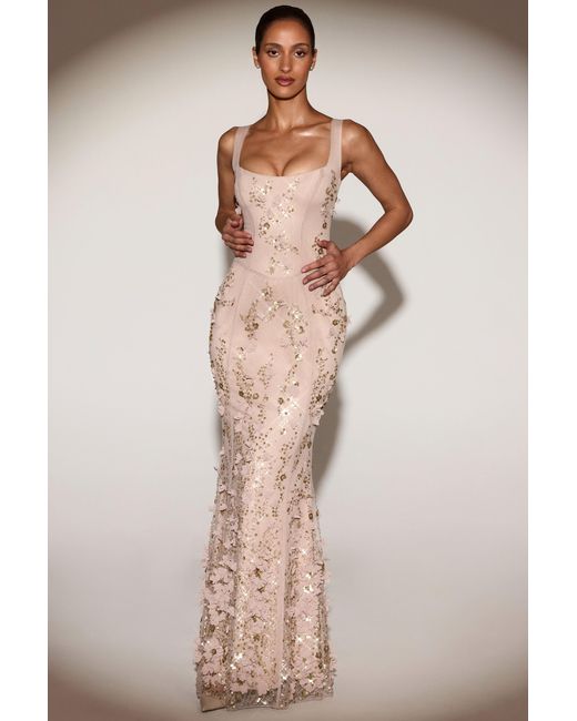 Oh Polly Metallic Embellished Appliqué Soft-Scoop Corset Gown