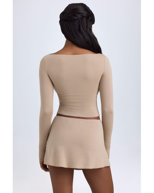 Oh Polly Natural Modal Button-Detail Low-Rise Mini Skirt