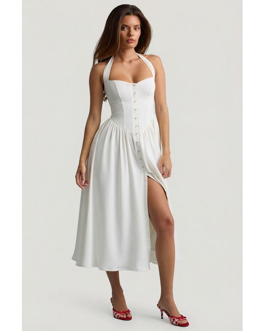 Oh Polly White Button-Detail Halterneck Midaxi Dress