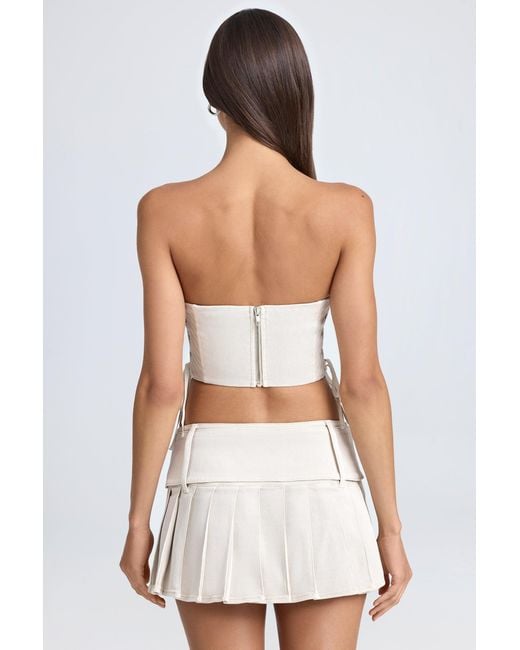 Oh Polly White Belted Pleated Low-Rise Micro Mini Skirt