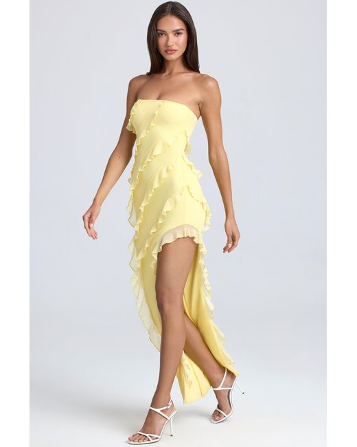 Oh Polly Yellow Bandeau Ruffle-Trim Maxi Dress
