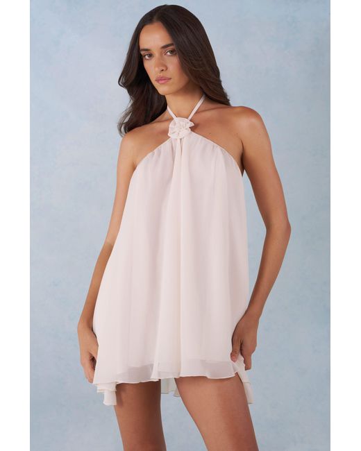 Oh Polly White Halterneck Babydoll Mini Dress