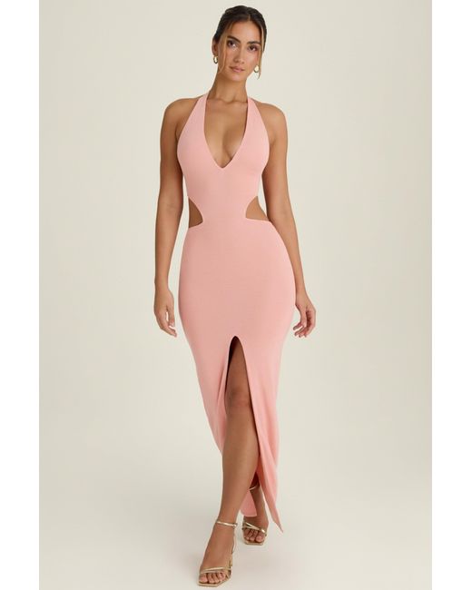 Oh Polly Pink Cut-Out Halterneck Maxi Dress