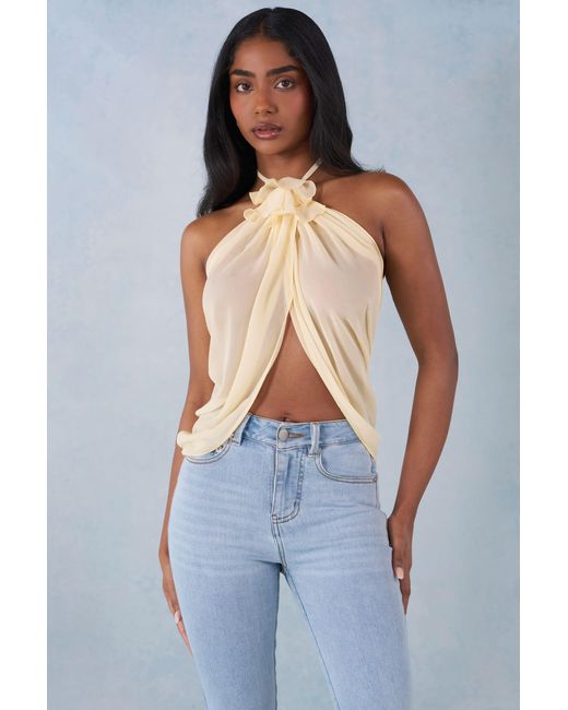 Oh Polly Yellow Halterneck Open-Front Top