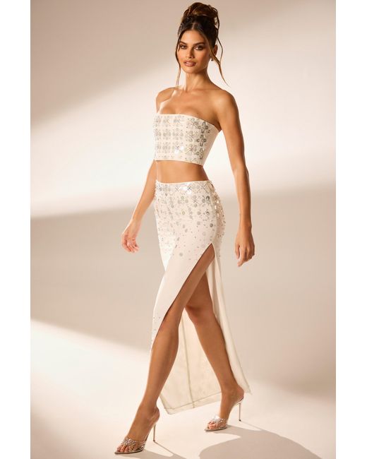Oh Polly White Hand Embellished Maxi Skirt