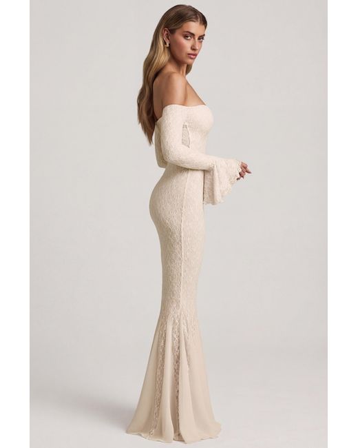 Oh Polly White Off-Shoulder Ruffle Lace Maxi Dress