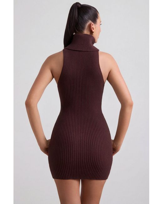 Oh Polly Brown Ribbed-Knit Turtleneck Mini Dress