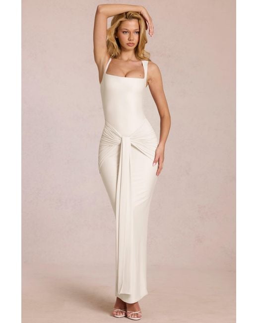 Oh Polly White Square-Neck Tie-Gather Maxi Dress