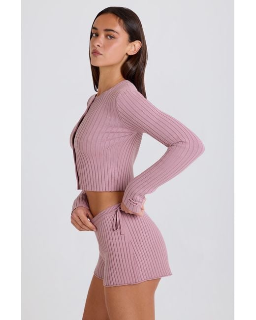 BO+TEE Pink Ribbed Knit Tie Mini Shorts