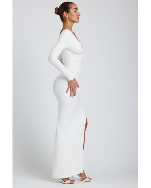 Oh Polly White Modal Plunge Neck Long Sleeve Maxi Dress