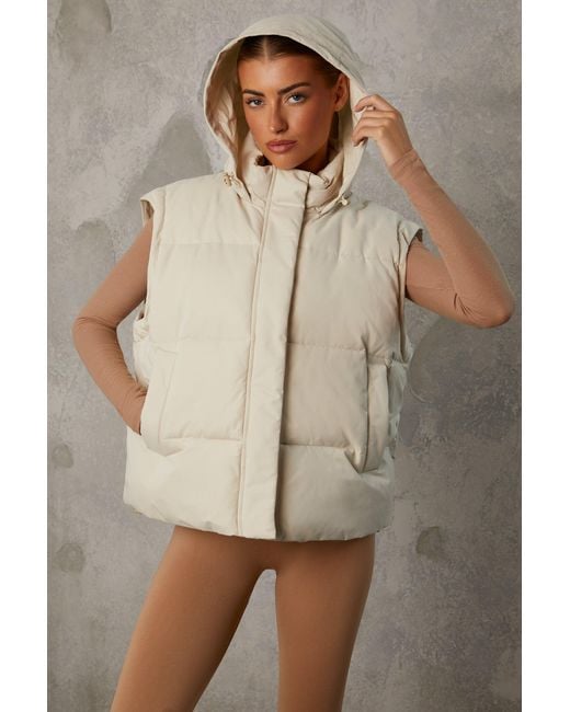 BO+TEE Natural Cropped Puffer Jacket With Detachable Sleeves