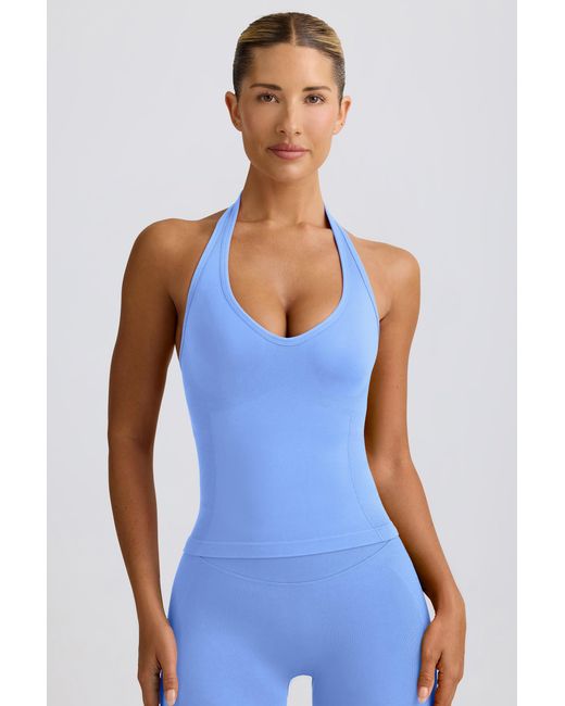 BO+TEE Blue Define Luxe Halterneck Tank Top