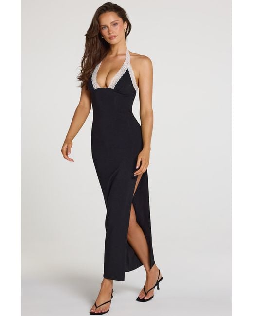 Oh Polly Black Modal Lace-Trim Maxi Dress