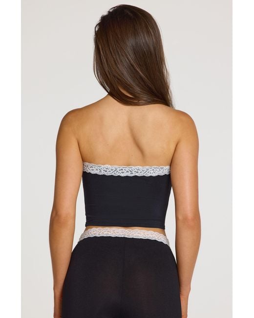 Oh Polly Black Modal Lace-Trim Bandeau Top
