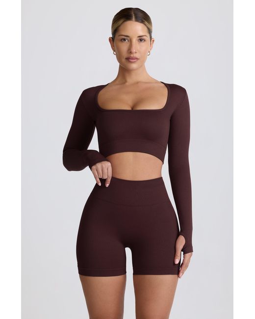 BO+TEE Brown Super Sculpt Seamless Long-Sleeve Crop Top