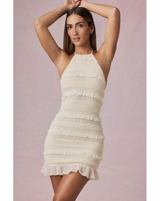 Oh Polly White Ruffled Backless Halterneck Mini Dress