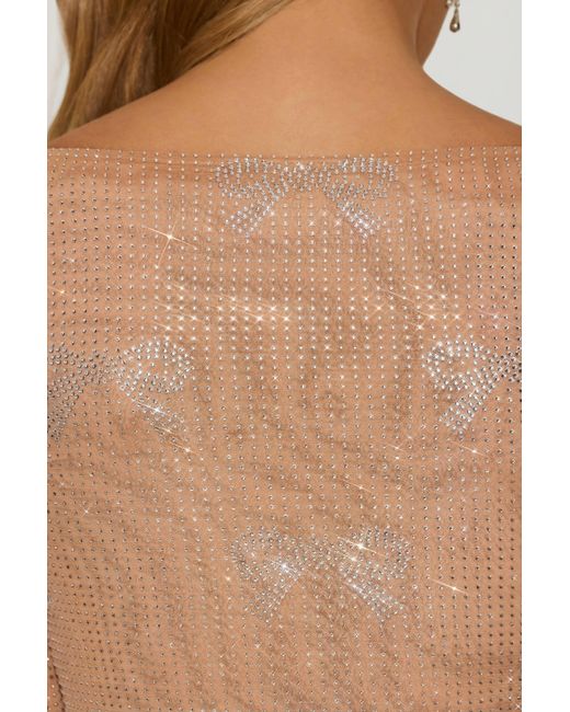 Oh Polly Natural Embellished Bow-Detail Top