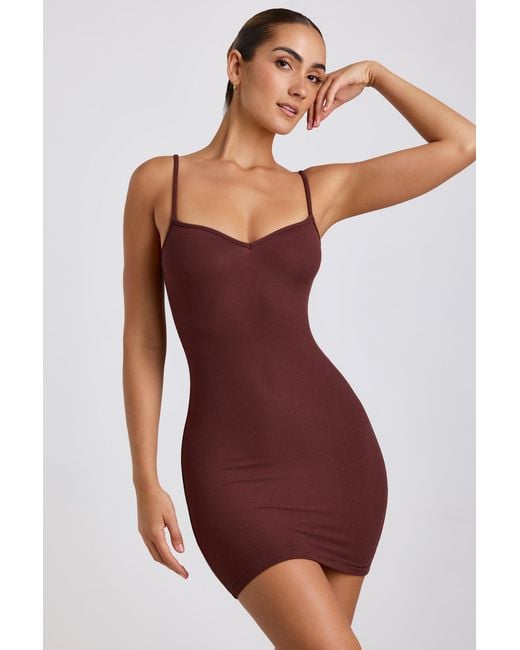 Oh Polly Brown Ribbed Modal Mini Dress