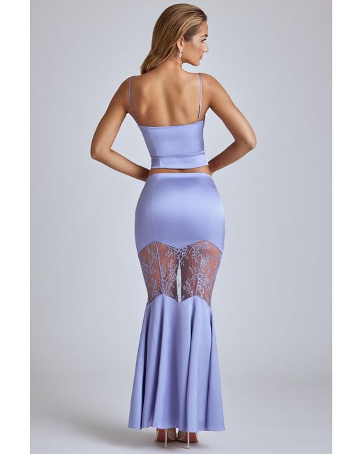 Oh Polly Purple Lace Panel Fishtail Maxi Skirt