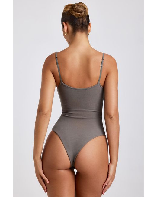 Oh Polly Gray Ribbed Modal Square Neck Bodysuit