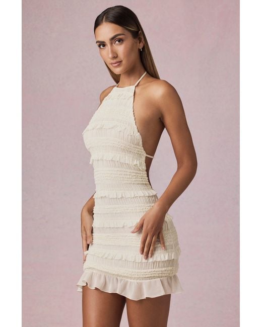 Oh Polly White Ruffled Backless Halterneck Mini Dress