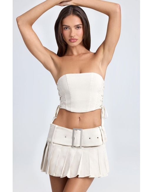 Oh Polly White Belted Pleated Low-Rise Micro Mini Skirt