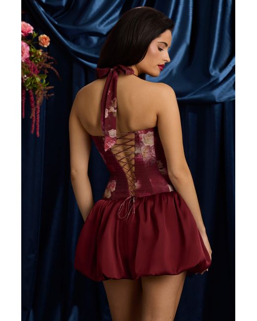 Oh Polly Multicolor Halterneck Lace-Up Bubble Hem Mini Dress