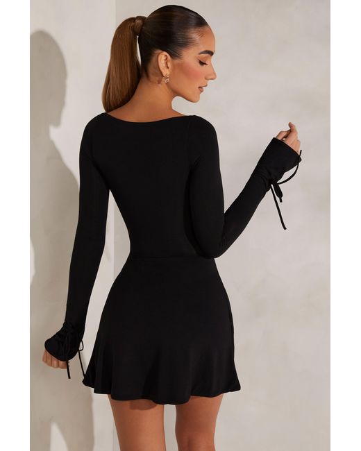 Oh Polly Black Long Sleeve A-Line Mini Dress