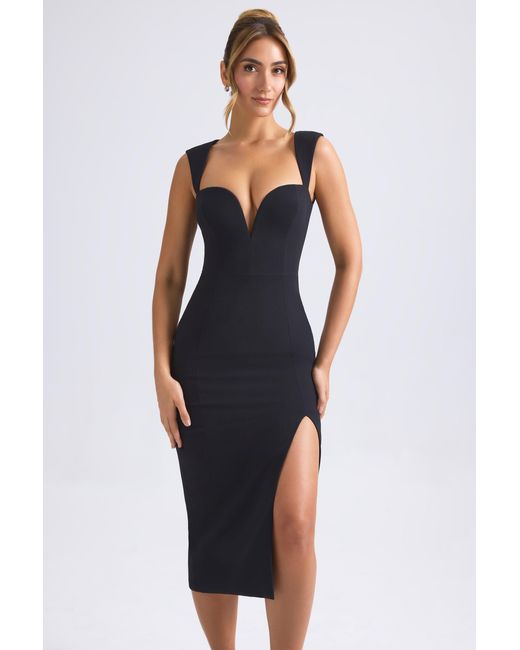 Oh Polly Black Sweetheart-Neck Midaxi Dress
