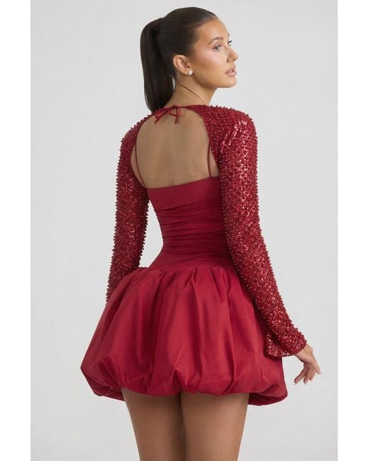 Oh Polly Red Embellished Bubble Hem Mini Dress