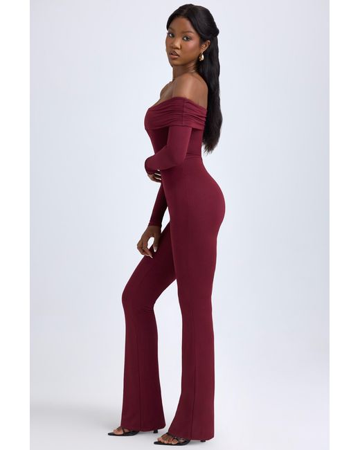 Oh Polly Red Modal Off-Shoulder Ruched Jumpsuit