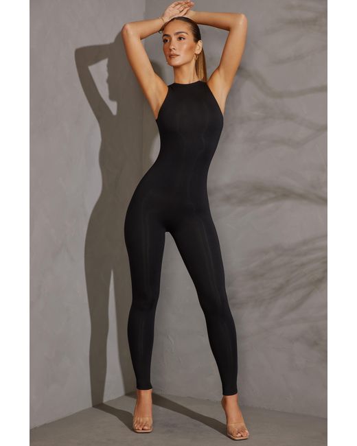 Oh Polly Black Racer Neck Jumpsuit