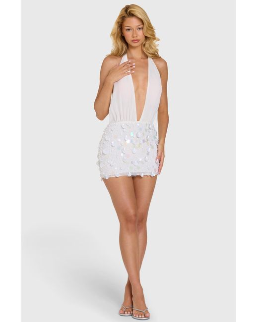 Oh Polly White Embellished Skirt Chiffon Mini Dress