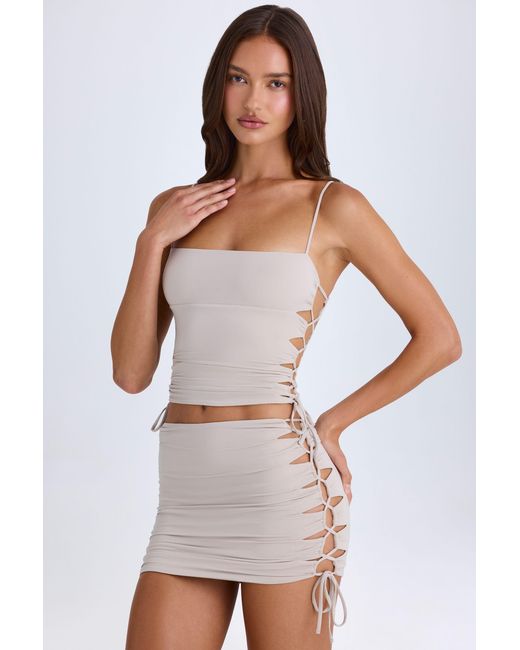 Oh Polly Brown Ruched Cut-Out Top