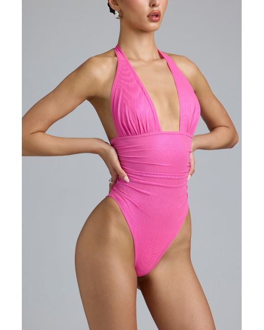 Oh Polly Pink Metallic Halterneck Bodysuit