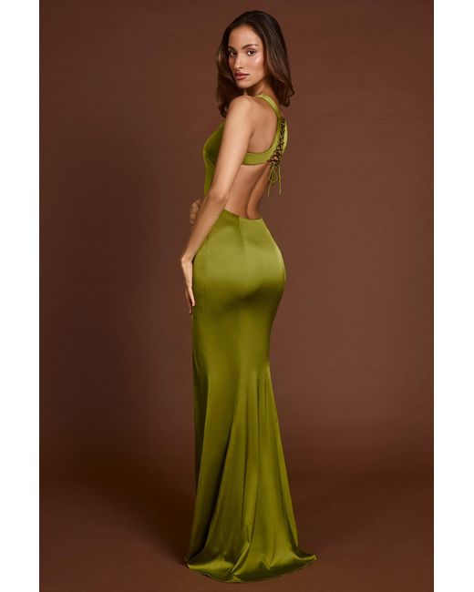 Oh Polly Green Scoop-Neck Lace-Up Back Maxi Dress