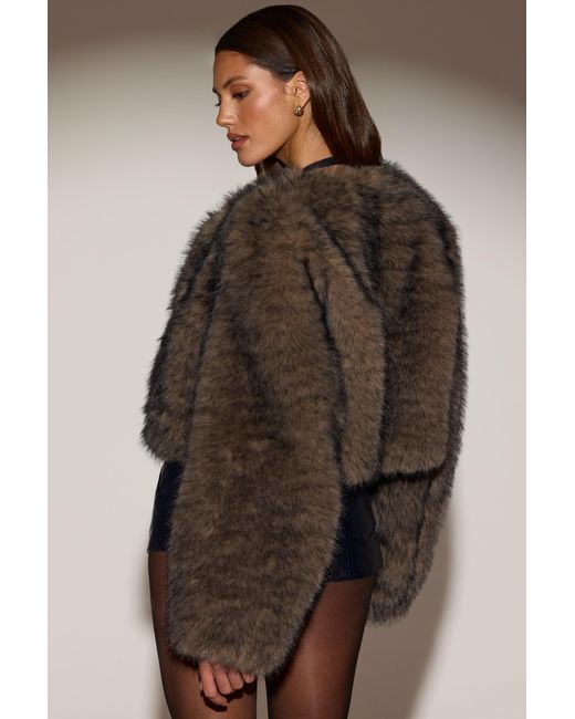 Oh Polly Brown Cropped Faux-Fur Jacket