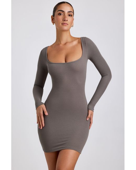 Oh Polly Gray Ribbed Modal Long Sleeve Mini Dress