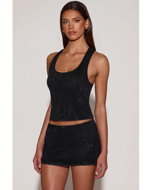 Oh Polly Black Embellished Jersey Scoop-Neck Racerback Top