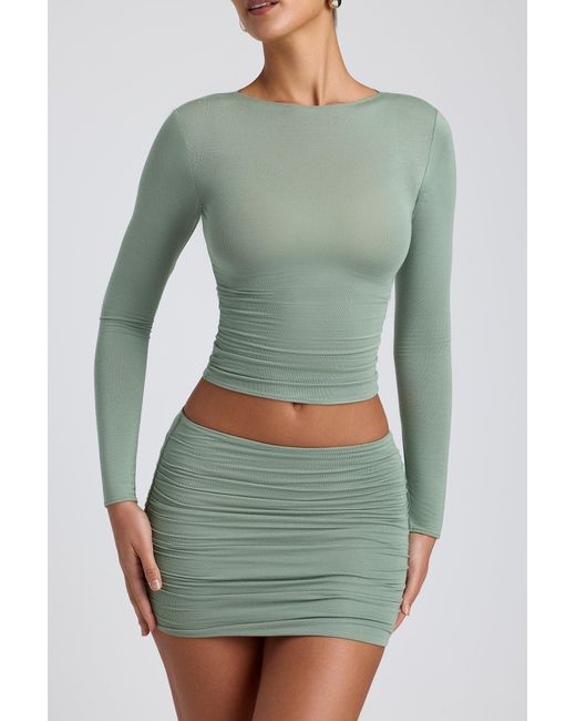 Oh Polly Green Modal Ruched Mid-Rise Mini Skirt