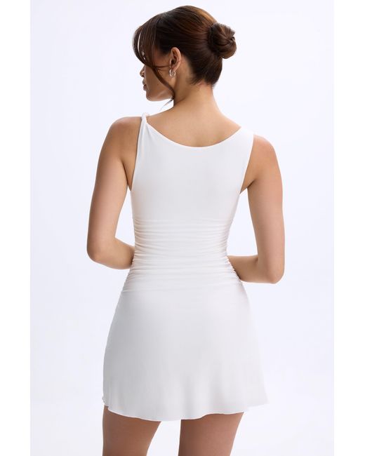 Oh Polly White Modal Ruched A-Line Micro Mini Dress