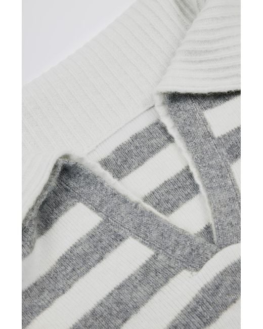 BO+TEE Gray Soft Knit Layered Collar Cropped Jumper