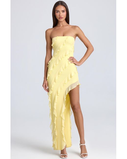 Oh Polly Yellow Bandeau Ruffle-Trim Maxi Dress